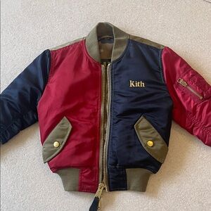 Kith Kids Red and Blue Puffer Jacket with Gold Details